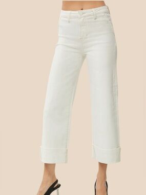 RISEN PLUS Cream High-Rise Wide Leg Cuffed Jean
